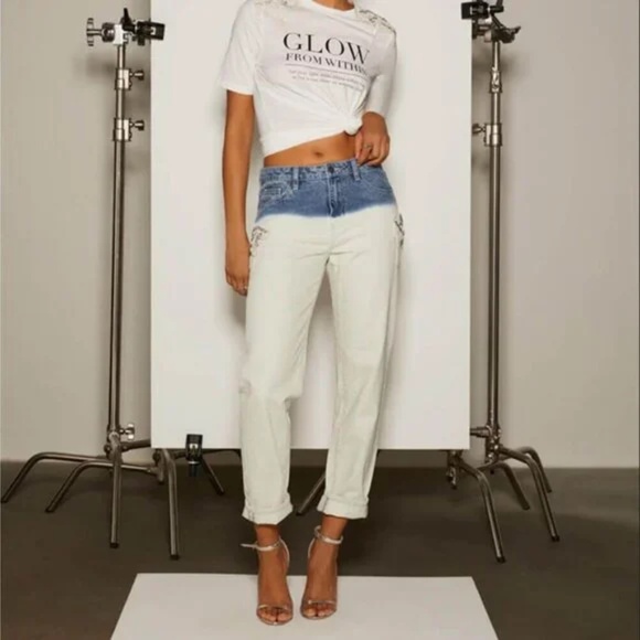 NWT Mango Tie Dye Cropped Straight Mid Waist Denim Jeans - Picture 1 of 5